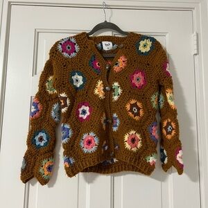 Hand-Knit Floral Brown Sweater USA Xs also fit small